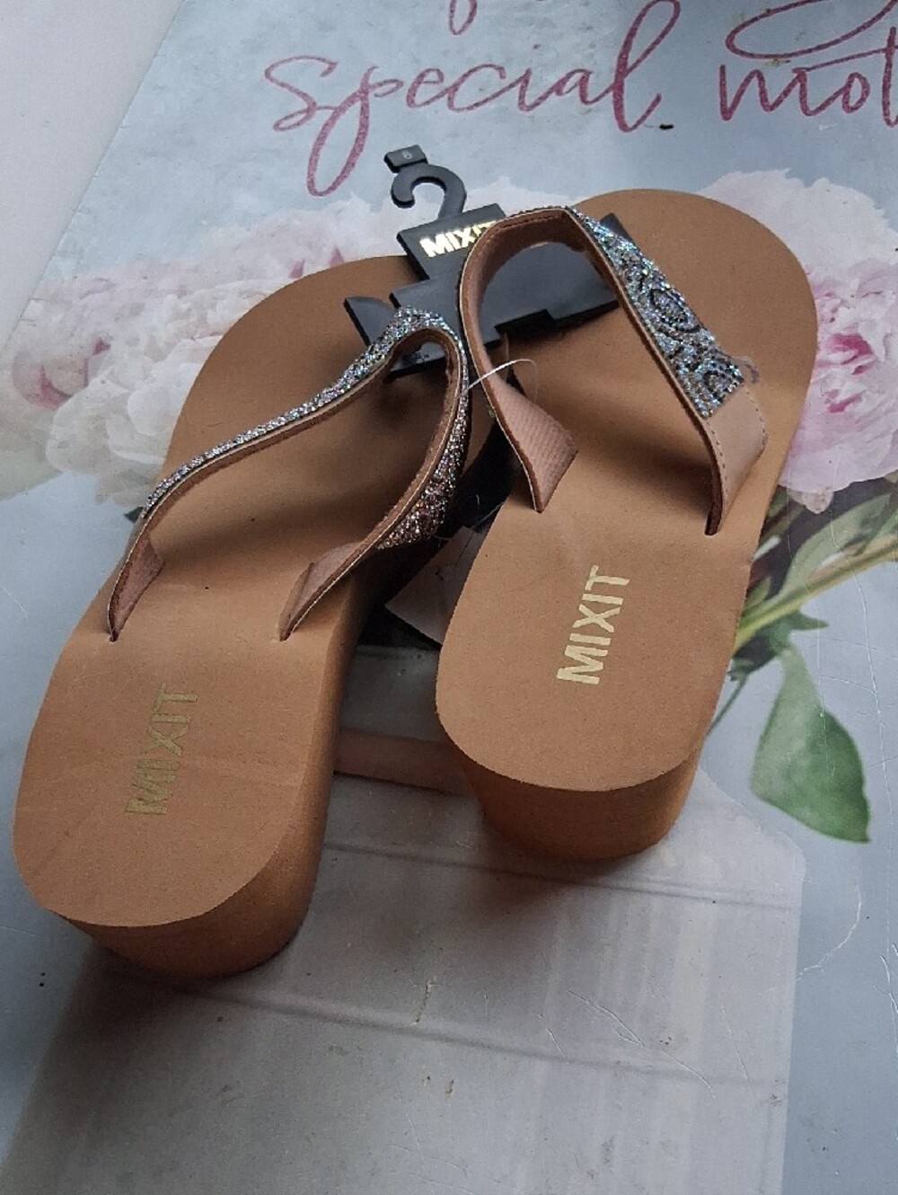 Mixit Tan Bling Rhinestone Wedge Sandals - Picture 5 of 5